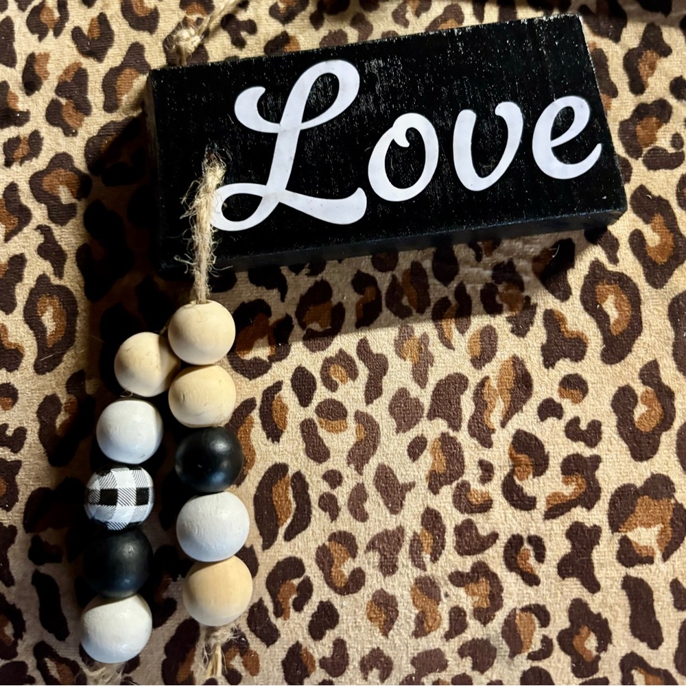 NWT….Black and White Love Shelf sitter with Beaded Accent